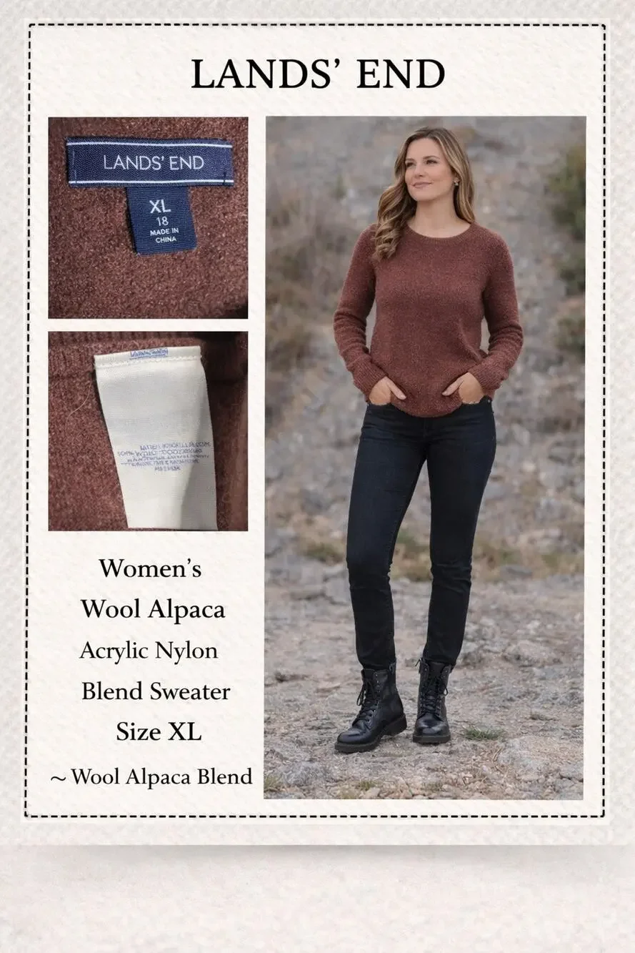 Lands' End Women's Boucle Roll Neck Sweater 503719 Wool Alpaca Acrylic Nylon XL